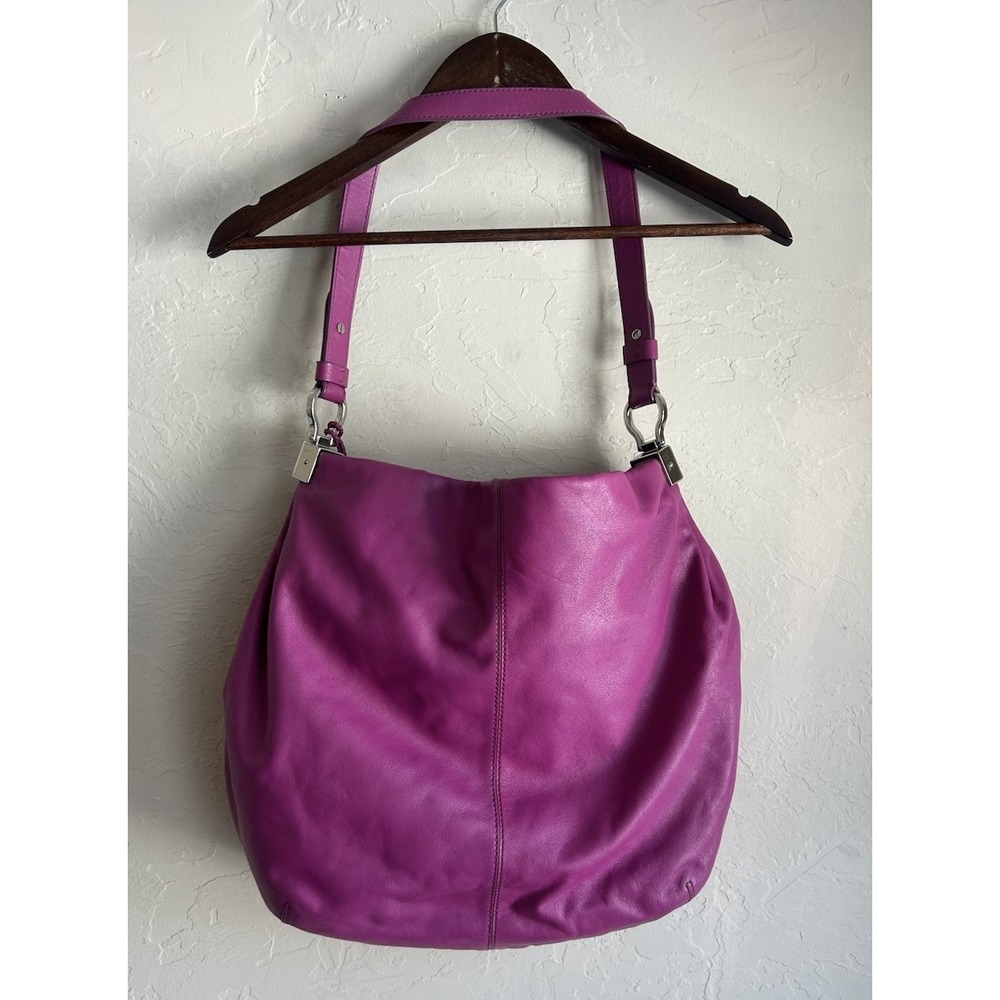 Cole Haan Parker Hobo Cornelia Shoulder Bag Large Beet Pink Purple Leather Purse - Picture 2 of 13